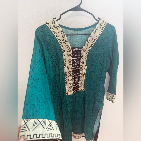 Teal & Black 3 Piece Printed Suit Salwar Kameez - Picture 3 of 6